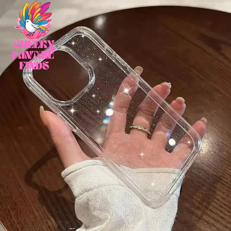 Luxury Bling Glitter Clear Phone Case For iPhone 16 15 14 13 12 11 Pro Max X XR XS 7 8 Plus Shockproof Transparent Soft Cover Cheeky Fantail Finds