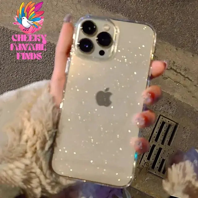 Luxury Bling Glitter Clear Phone Case For iPhone 16 15 14 13 12 11 Pro Max X XR XS 7 8 Plus Shockproof Transparent Soft Cover Cheeky Fantail Finds