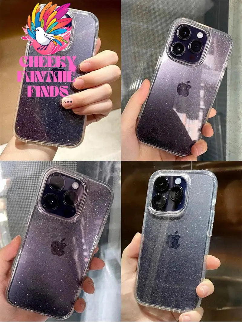 Luxury Bling Glitter Clear Phone Case for iPhone 16 15 14 13 12 11 Pro Max Plus Mini Silicone Soft Transparent Bumper Cover Cheeky Fantail Finds