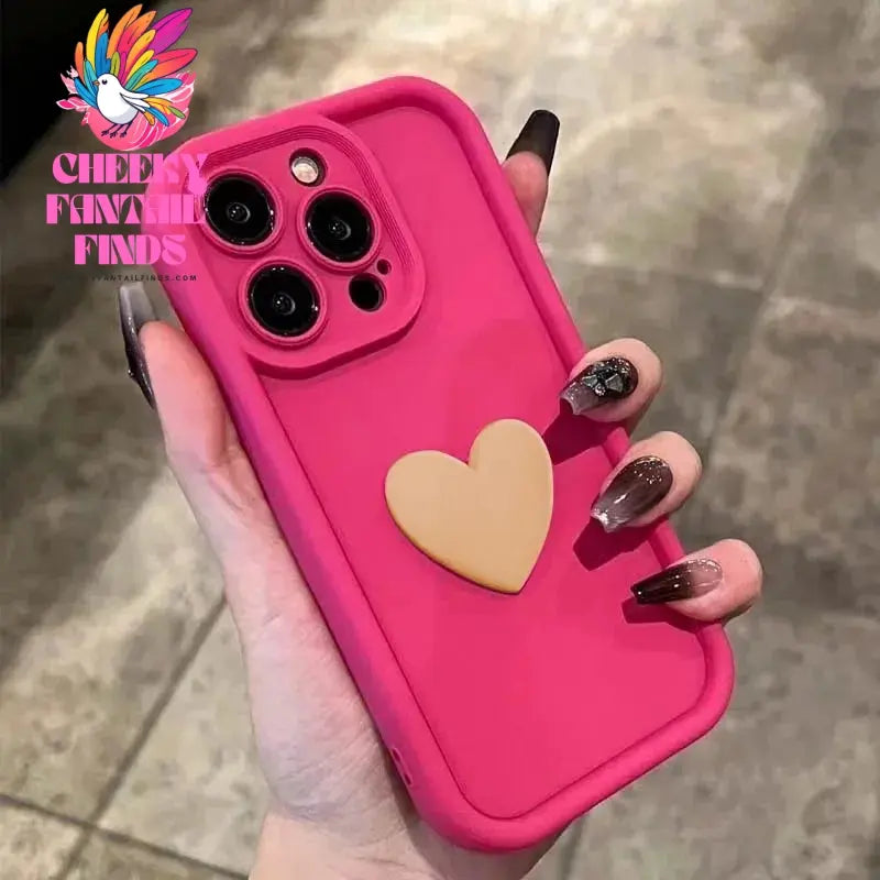 Luxury Cute 3D Love Heart Silicone Phone Case For iPhone 16 15 13 12 11 14 Pro Max X XR XS 16 Plus Shockproof Candy Back Cover Cheeky Fantail Finds