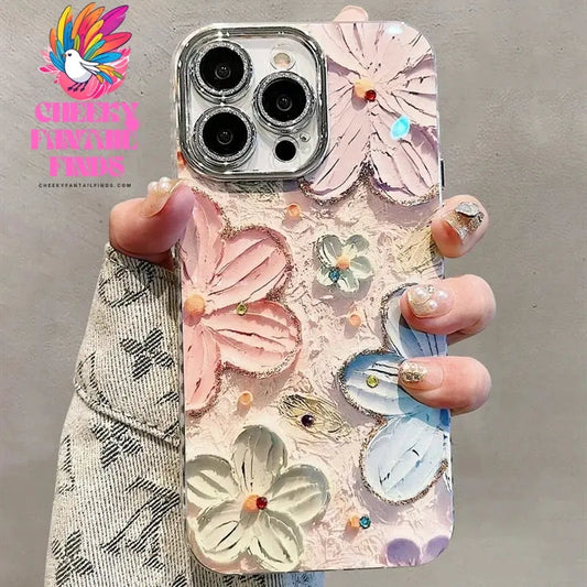 Luxury Flowers Glitter Laser Phone Case For iPhone 16 Pro Max 15 14 Plus 13 12 11 Diamond Soft Shockproof Lens protection Cover Cheeky Fantail Finds
