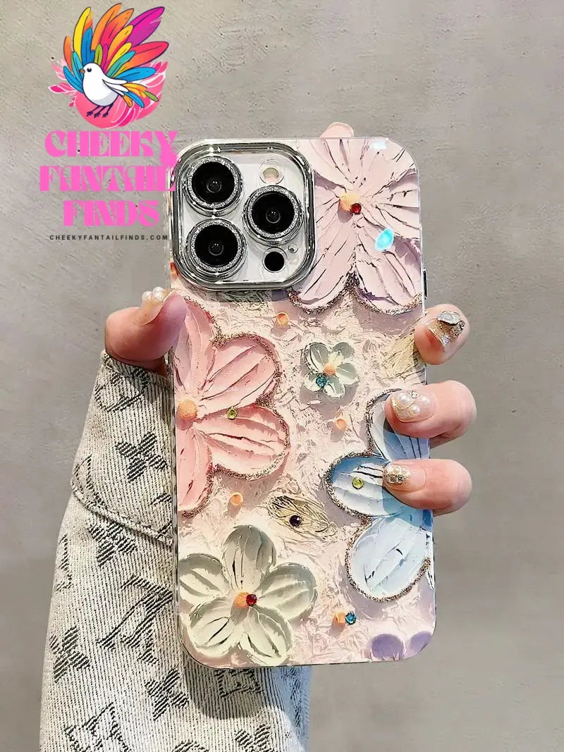 Luxury Flowers Glitter Laser Phone Case For iPhone 16 Pro Max 15 14 Plus 13 12 11 Diamond Soft Shockproof Lens protection Cover Cheeky Fantail Finds