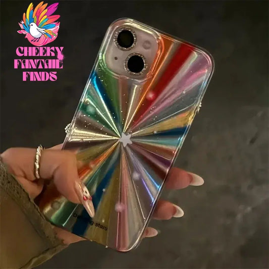 Luxury Laser Radiant Firework Rainbow Color Phone Case For iPhone 15 14 13 12 11 Pro Max Glitter Star Lens Protection Soft Cover Cheeky Fantail Finds