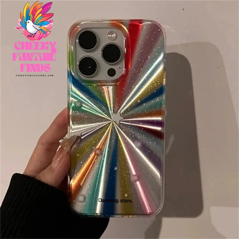 Luxury Laser Radiant Firework Rainbow Color Phone Case For iPhone 15 14 13 12 11 Pro Max Glitter Star Lens Protection Soft Cover Cheeky Fantail Finds