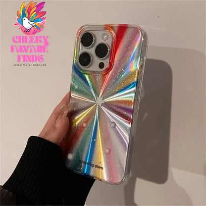 Luxury Laser Radiant Firework Rainbow Color Phone Case For iPhone 15 14 13 12 11 Pro Max Glitter Star Lens Protection Soft Cover Cheeky Fantail Finds