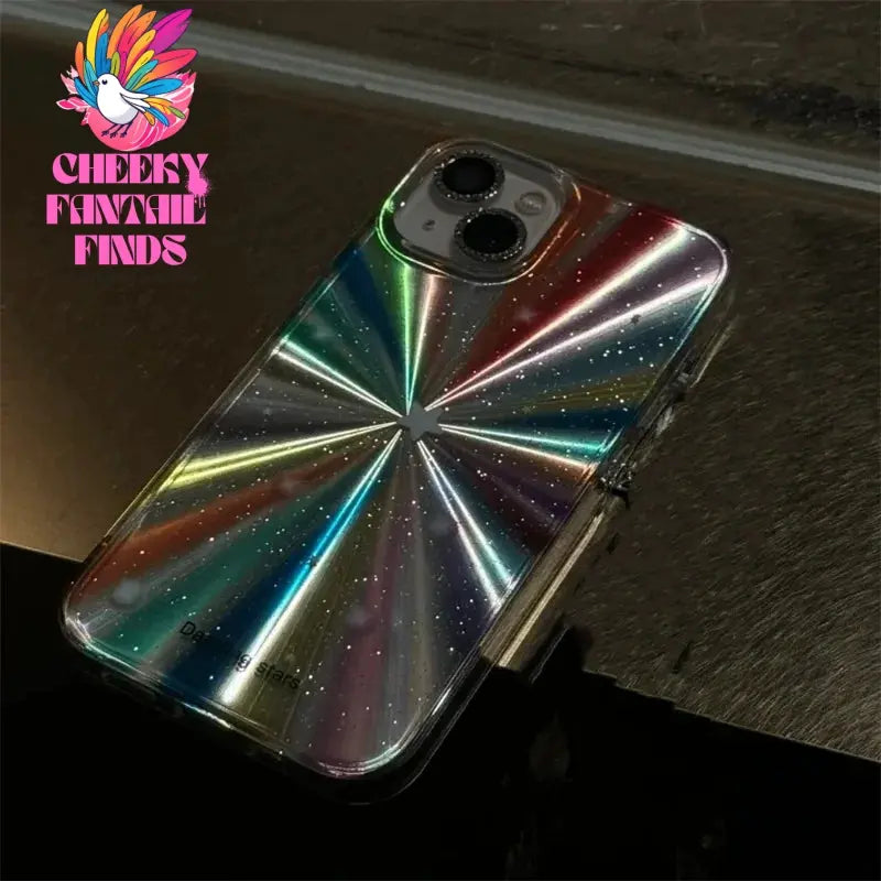 Luxury Laser Radiant Firework Rainbow Color Phone Case For iPhone 15 14 13 12 11 Pro Max Glitter Star Lens Protection Soft Cover Cheeky Fantail Finds