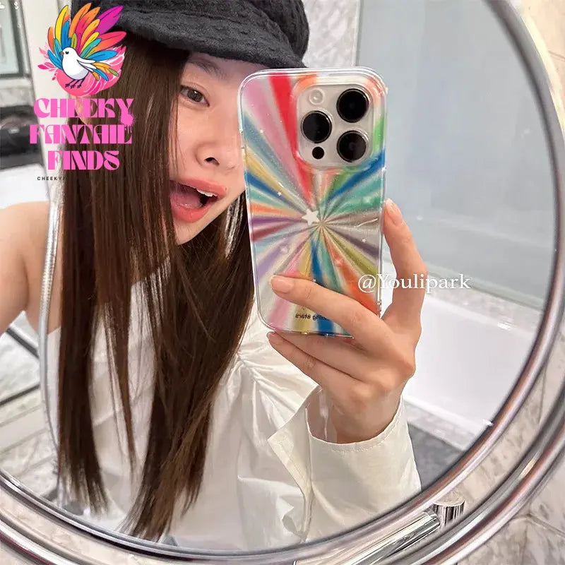 Luxury Laser Radiant Firework Rainbow Color Phone Case For iPhone 15 14 13 12 11 Pro Max Glitter Star Lens Protection Soft Cover Cheeky Fantail Finds
