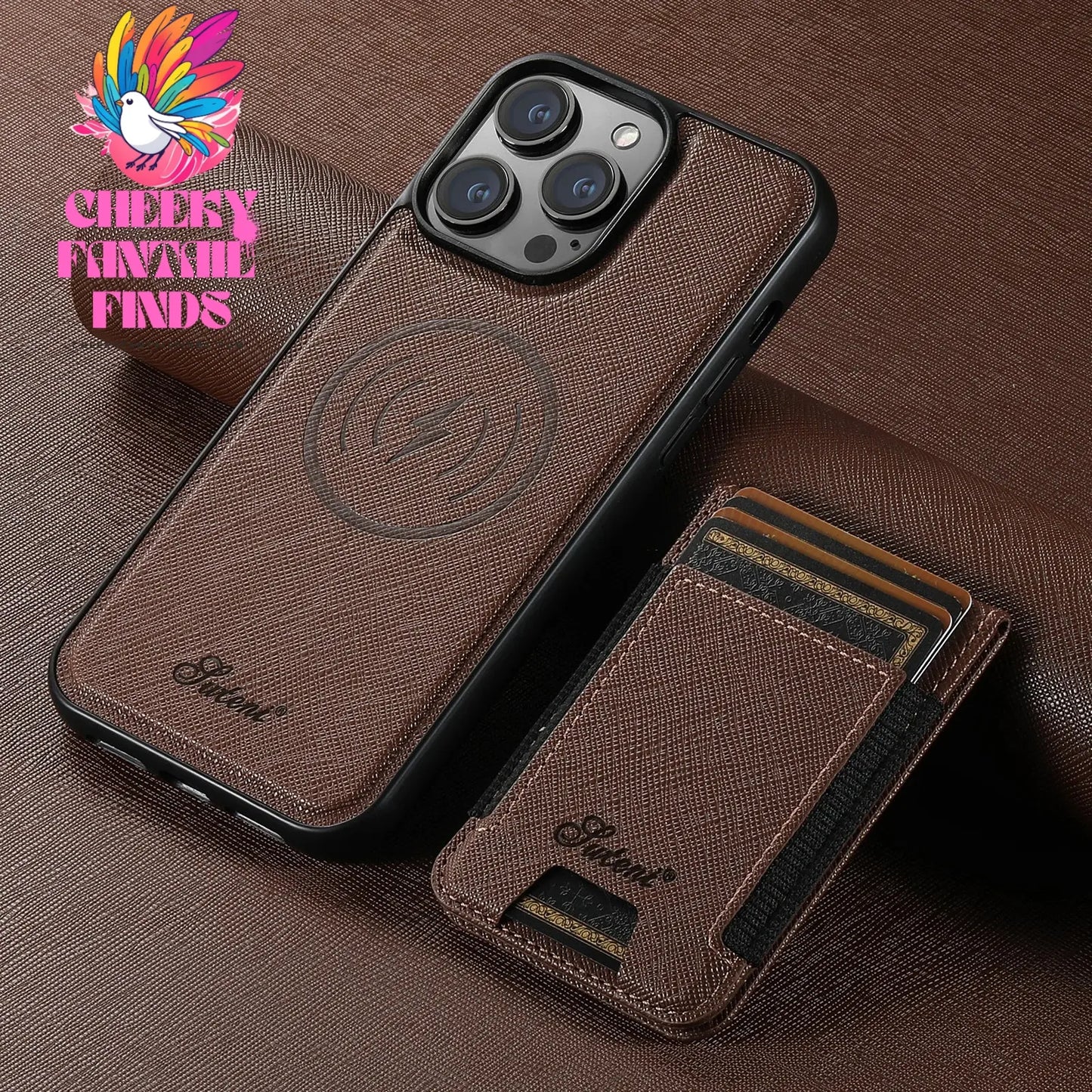 Luxury Leather Magnetic 2-in-1 Card Holder Wallet Phone Case Support Wireless Charging for iPhone 16Pro Max 15Plus 14 13 12 Cheeky Fantail Finds