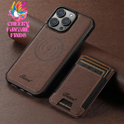 Luxury Leather Magnetic 2-in-1 Card Holder Wallet Phone Case Support Wireless Charging for iPhone 16Pro Max 15Plus 14 13 12 Cheeky Fantail Finds