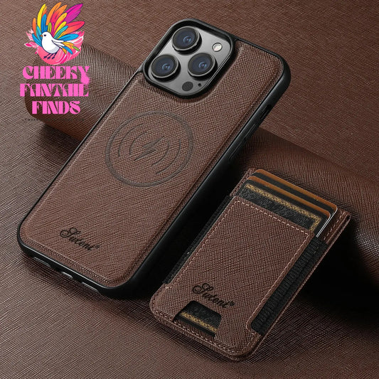 Luxury Leather Magnetic 2-in-1 Card Holder Wallet Phone Case Support Wireless Charging for iPhone 16Pro Max 15Plus 14 13 12 Cheeky Fantail Finds