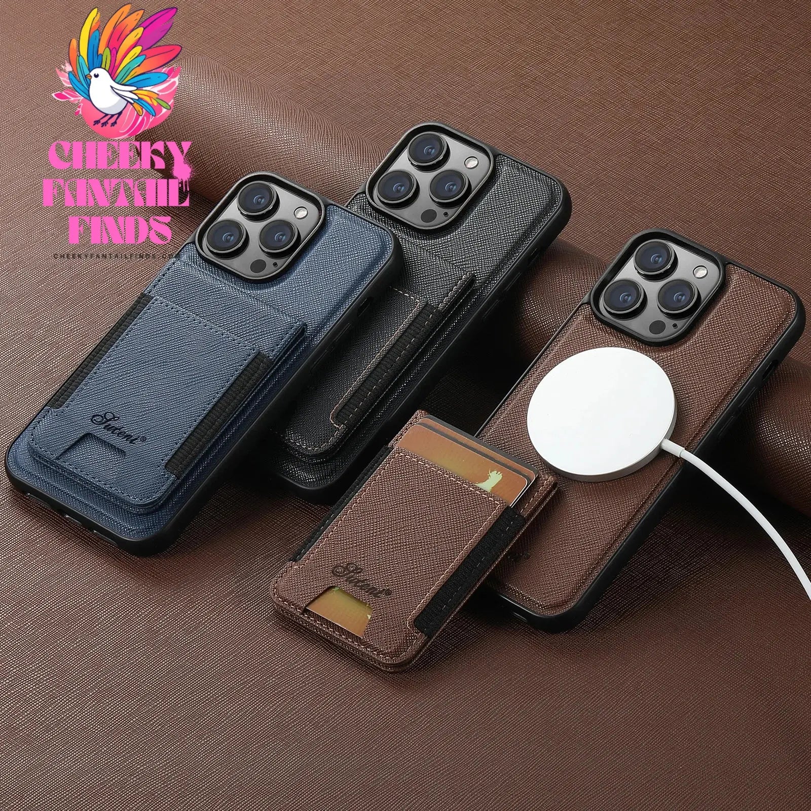Luxury Leather Magnetic 2-in-1 Card Holder Wallet Phone Case Support Wireless Charging for iPhone 16Pro Max 15Plus 14 13 12 Cheeky Fantail Finds