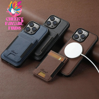 Luxury Leather Magnetic 2-in-1 Card Holder Wallet Phone Case Support Wireless Charging for iPhone 16Pro Max 15Plus 14 13 12 Cheeky Fantail Finds