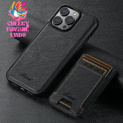 Luxury Leather Magnetic 2-in-1 Card Holder Wallet Phone Case Support Wireless Charging for iPhone 16Pro Max 15Plus 14 13 12 Cheeky Fantail Finds