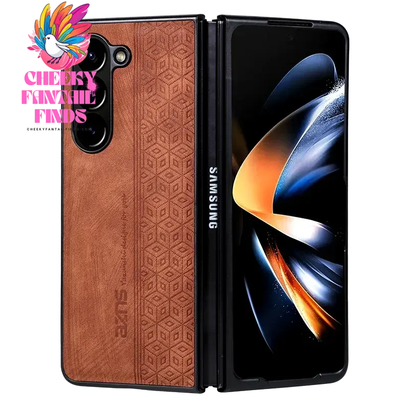 Luxury PU Leather Mobile Phone Case For Samsung Galaxy Z Fold 6 5 4 3 Bumper Coque Back Cover For Galaxy Z Fold 5 4 3 Cheeky Fantail Finds