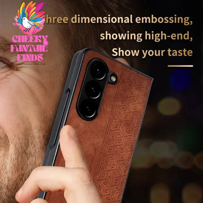 Luxury PU Leather Mobile Phone Case For Samsung Galaxy Z Fold 6 5 4 3 Bumper Coque Back Cover For Galaxy Z Fold 5 4 3 Cheeky Fantail Finds