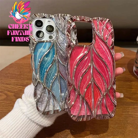 Luxury Plating Colour Fashion Leaf Phone Case For iPhone 11 12 13 14 15 Pro Max Soft Silicone Bumper Protector On 16 Plus Cover Cheeky Fantail Finds