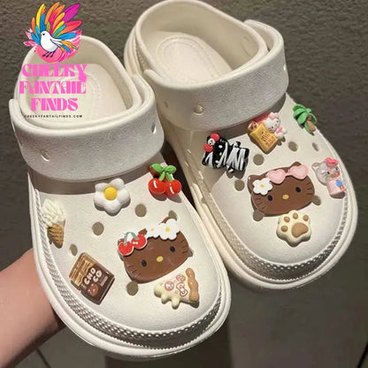 MINISO Character Hello Kitty Set Shoes Charms for Clogs Sandals Decoration PVC Cartoon Shoe Accessories Charms for Friends Gifts Cheeky Fantail Finds