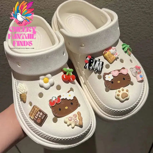 MINISO Character Hello Kitty Set Shoes Charms for Clogs Sandals Decoration PVC Cartoon Shoe Accessories Charms for Friends Gifts Cheeky Fantail Finds