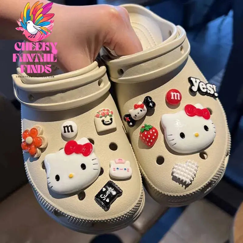 MINISO Character Hello Kitty Set Shoes Charms for Clogs Sandals Decoration PVC Cartoon Shoe Accessories Charms for Friends Gifts Cheeky Fantail Finds