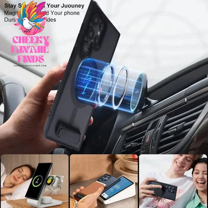 Magnetic Mobile Phone Case with Kickstand for Samsung Galaxy S25 S24 S23 Ultra FE S22 Plus Cover Stand Cases with Holder Cheeky Fantail Finds