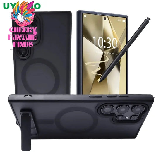 Magnetic Mobile Phone Case with Kickstand for Samsung Galaxy S25 S24 S23 Ultra FE S22 Plus Cover Stand Cases with Holder Cheeky Fantail Finds