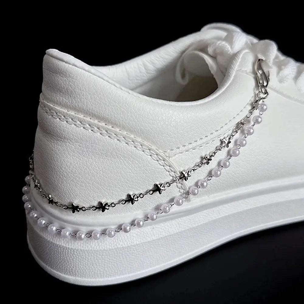 Metal Pearl Chain Gold/Silver Canvas Board Shoes Buckles Decoration Heart Star Shoe Creative Jewelry Cheeky Fantail Finds