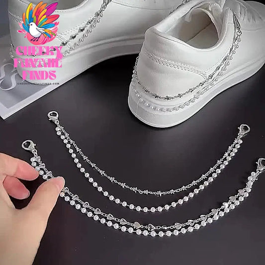 Metal Pearl Chain Gold/Silver Canvas Board Shoes Buckles Decoration Heart Star Shoe Creative Jewelry Cheeky Fantail Finds