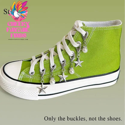 Metal Pearl Chain Gold/Silver Canvas Board Shoes Buckles Decoration Heart Star Shoe Creative Jewelry Cheeky Fantail Finds