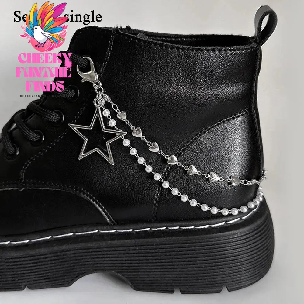Metal Pearl Chain Gold/Silver Canvas Board Shoes Buckles Decoration Heart Star Shoe Creative Jewelry Cheeky Fantail Finds