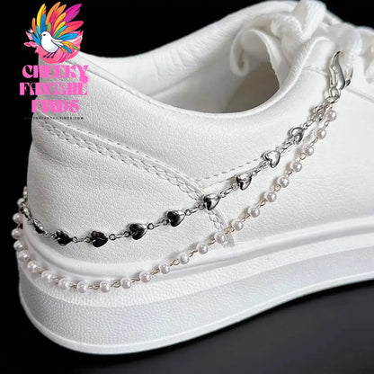 Metal Pearl Chain Gold/Silver Canvas Board Shoes Buckles Decoration Heart Star Shoe Creative Jewelry Cheeky Fantail Finds