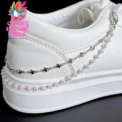 Metal Pearl Chain Gold/Silver Canvas Board Shoes Buckles Decoration Heart Star Shoe Creative Jewelry Cheeky Fantail Finds