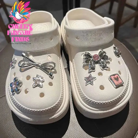 Metal Silver Electroplated Star Bow Tie Shoe Decorations Accessories Charms for Clogs Sandals Shoe Charms Gift Idea for Birthday Cheeky Fantail Finds