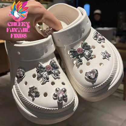 Metal Silver Electroplated Star Bow Tie Shoe Decorations Accessories Charms for Clogs Sandals Shoe Charms Gift Idea for Birthday Cheeky Fantail Finds