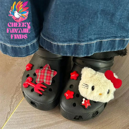 Miniso Cartoon Hello Kitty Shoe Charms Set Plush Cat  Diy Clogs Accessories Gift Idea For Birthday Christmas Party Favors Cheeky Fantail Finds