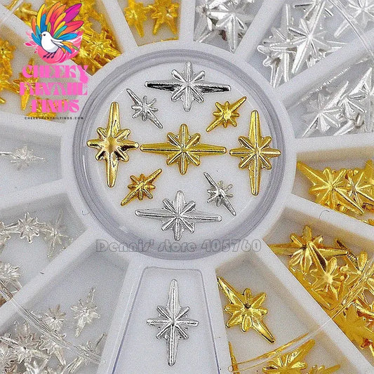 Mix 2 Sizes Gold Silver Starlight Shape Metallic Nail Art Rhinestones Decorations Gem DIY Salon Wheel Cheeky Fantail Finds