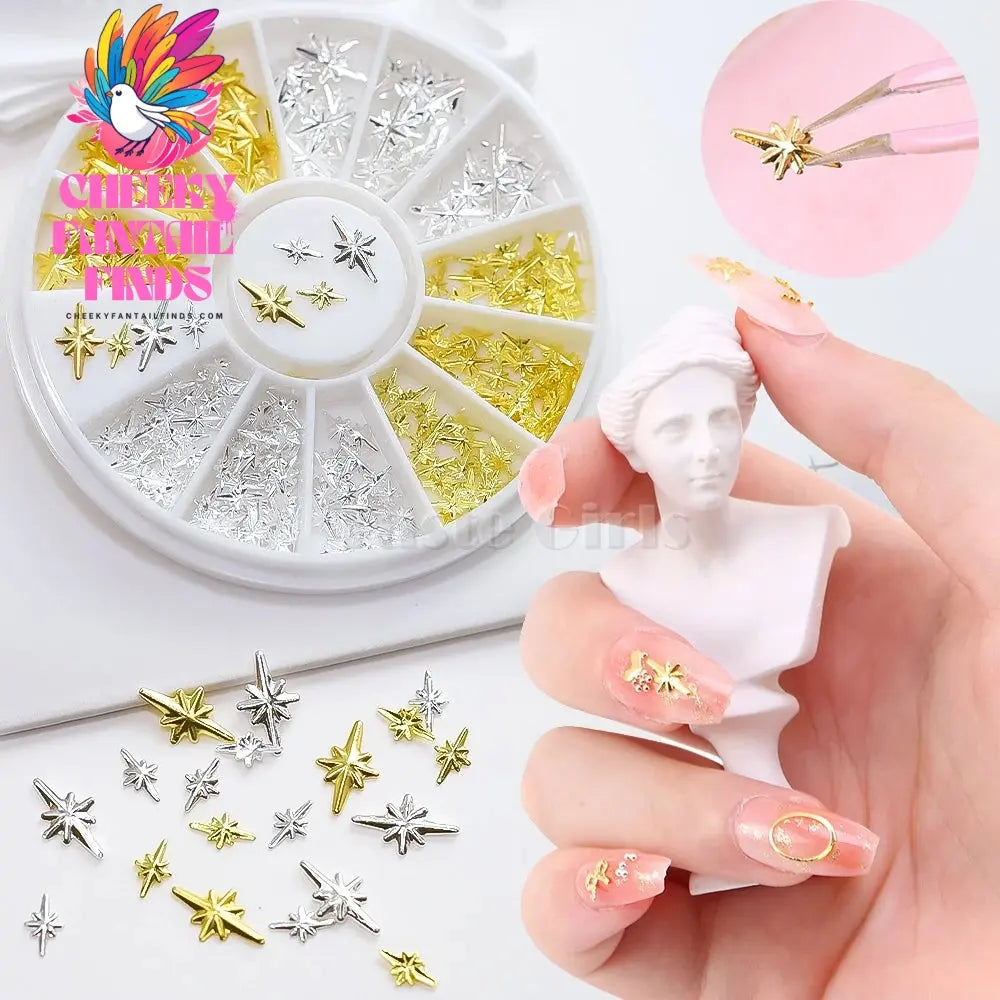 Mix 2 Sizes Gold Silver Starlight Shape Metallic Nail Art Rhinestones Decorations Gem DIY Salon Wheel Cheeky Fantail Finds