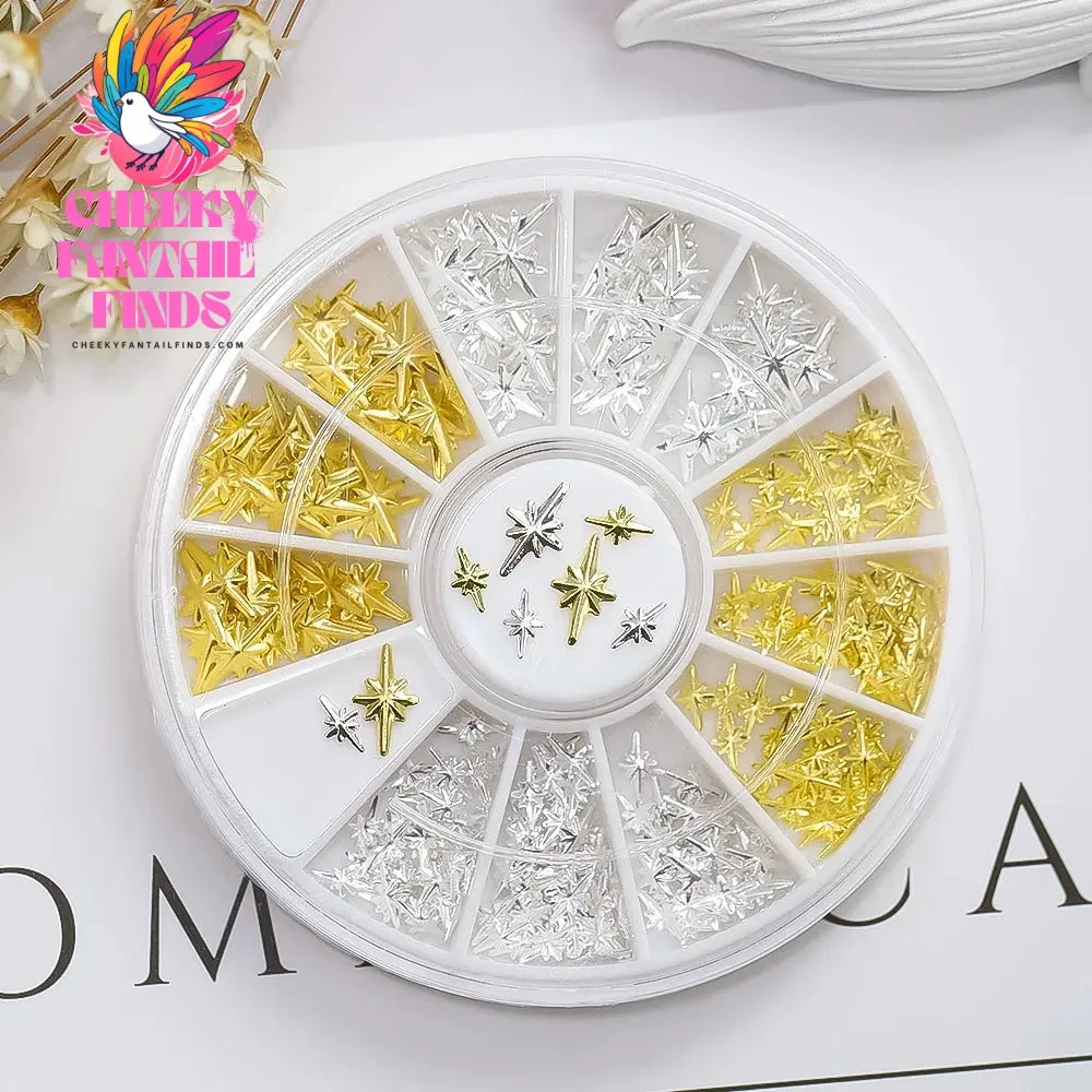 Mix 2 Sizes Gold Silver Starlight Shape Metallic Nail Art Rhinestones Decorations Gem DIY Salon Wheel Cheeky Fantail Finds