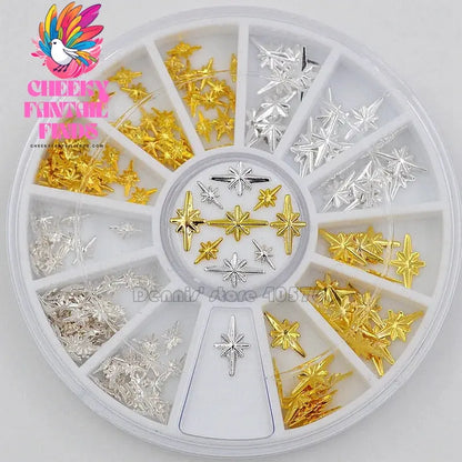 Mix 2 Sizes Gold Silver Starlight Shape Metallic Nail Art Rhinestones Decorations Gem DIY Salon Wheel Cheeky Fantail Finds