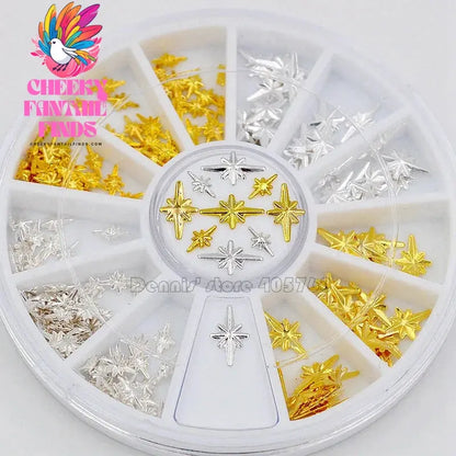 Mix 2 Sizes Gold Silver Starlight Shape Metallic Nail Art Rhinestones Decorations Gem DIY Salon Wheel Cheeky Fantail Finds