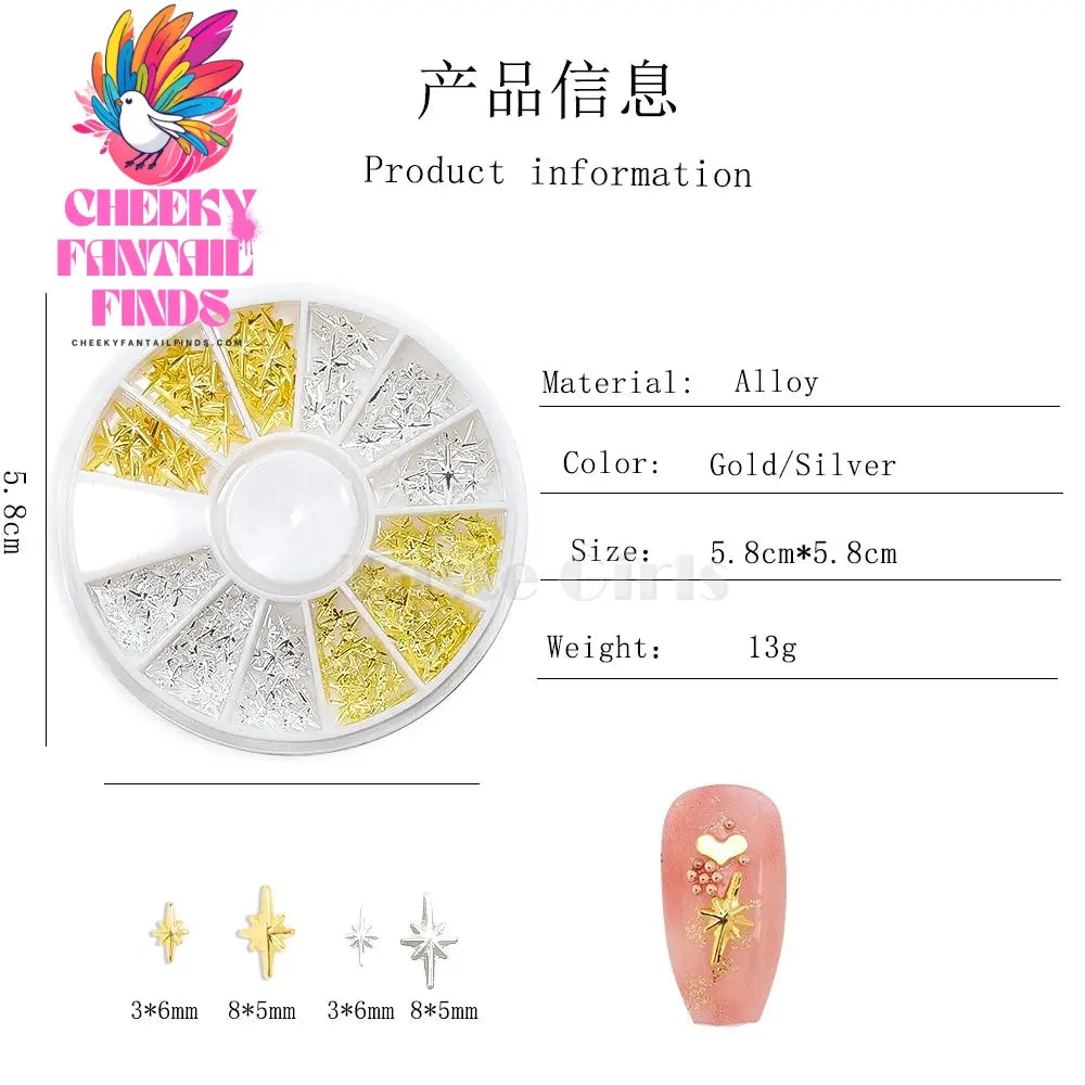 Mix 2 Sizes Gold Silver Starlight Shape Metallic Nail Art Rhinestones Decorations Gem DIY Salon Wheel Cheeky Fantail Finds