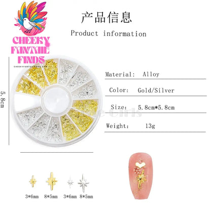 Mix 2 Sizes Gold Silver Starlight Shape Metallic Nail Art Rhinestones Decorations Gem DIY Salon Wheel Cheeky Fantail Finds