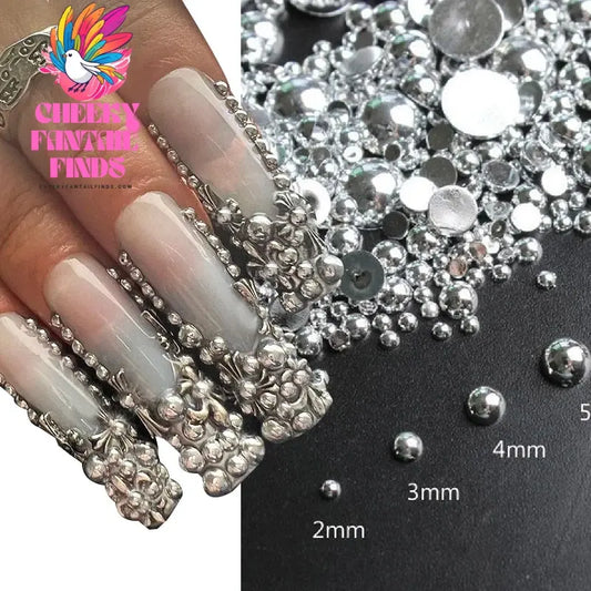 Mix 3D Nail Art Punk Silver Pearl Shape Gothic Design Luxury Charms Manicure Tips Rhinestones Decoration Cheeky Fantail Finds