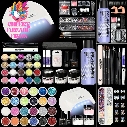 Morovan Acrylic Nail Kit for Beginners:with Everything Professional AcrylicNail Kits Set with Glitter AcrylicPowder UV Lamp for Cheeky Fantail Finds