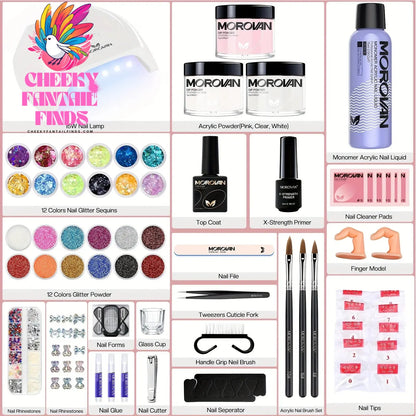 Morovan Acrylic Nail Kit for Beginners:with Everything Professional AcrylicNail Kits Set with Glitter AcrylicPowder UV Lamp for Cheeky Fantail Finds