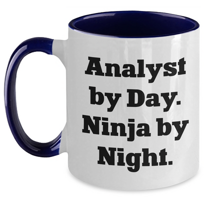 Funny Analyst Gifts from Coworkers - Two Tone Coffee Mug for Men, Inspirational Quote 'Analyst By Day. Ninja By Night.' - Main