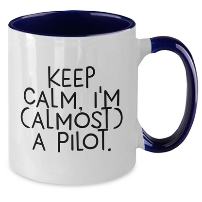 Funny Pilot Two Tone Coffee Mugs Gifts for Men from Women, Keep Calm I'm (almost) A Pilot., Graduation Unique Gifts - Additional