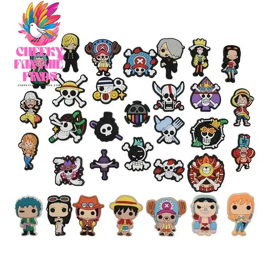 New 33Pcs One piece Cartoon PVC Shoe Charms Sandal Accessories Anime Fantasy Adventure Shoe Buckle Decoration for shoes Cheeky Fantail Finds