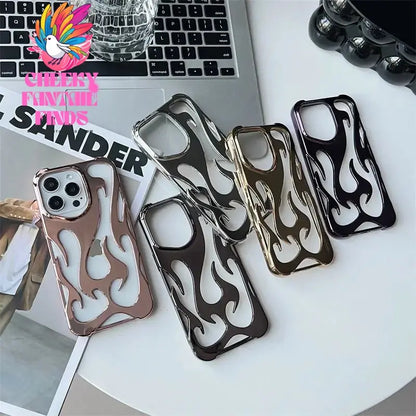 New 3D Flame pattern Hollow Slim Phone Case for iPhone 16 15 14 13 12 11 Pro Max 15 14 16 Plus Shockproof Protective soft Cover Cheeky Fantail Finds