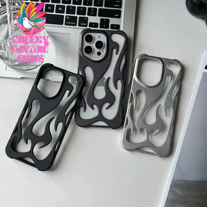 New 3D Flame pattern Hollow Slim Phone Case for iPhone 16 15 14 13 12 11 Pro Max 15 14 16 Plus Shockproof Protective soft Cover Cheeky Fantail Finds