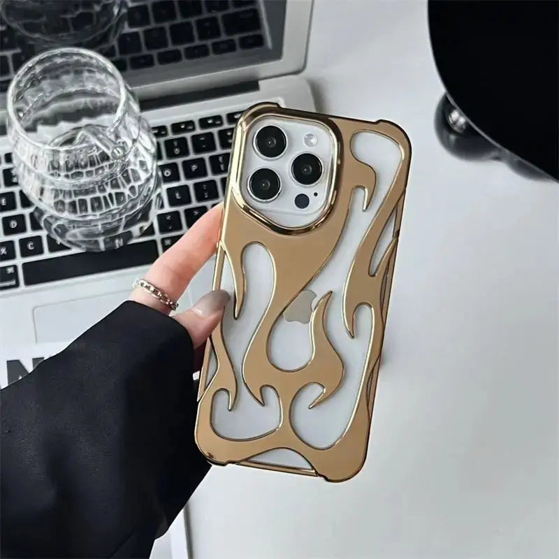 New 3D Flame pattern Hollow Slim Phone Case for iPhone 16 15 14 13 12 11 Pro Max 15 14 16 Plus Shockproof Protective soft Cover Cheeky Fantail Finds